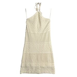 Old‎ Navy Halter Crochet Mini Dress Womens M Cozy Cashmere Cream Boho Beachy